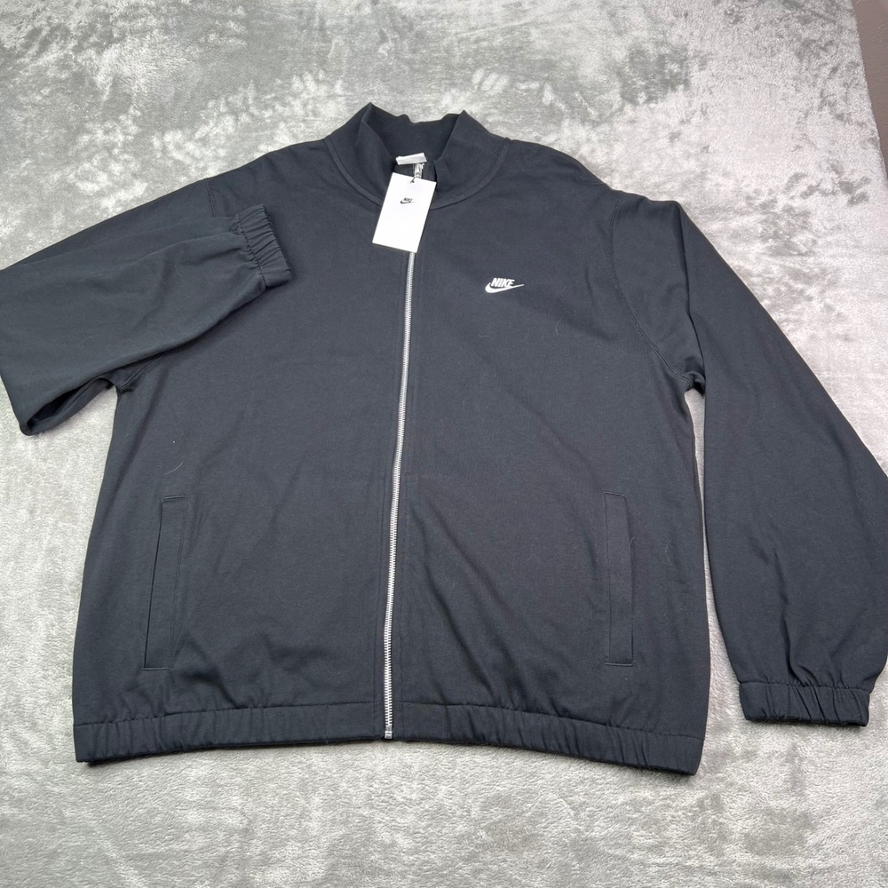 Nike Sportswear Track Jacket Mens XL Black Solid Full Zip Cotton Long Sleeve - Picture 2 of 9